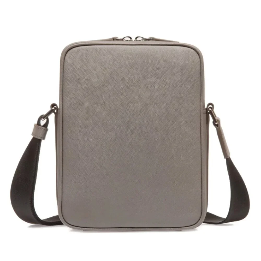 Bally Italy Men's/Unisex Crossbody‎ Bag in Gray Embossed Leather
